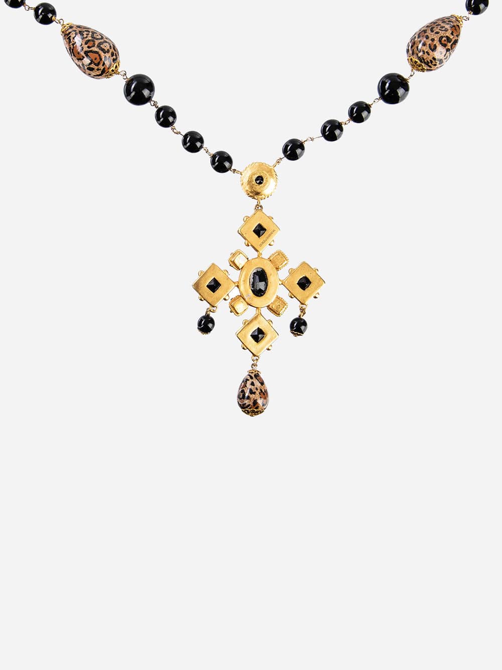 Dolce & Gabbana Leopard Cross Embellished Necklace