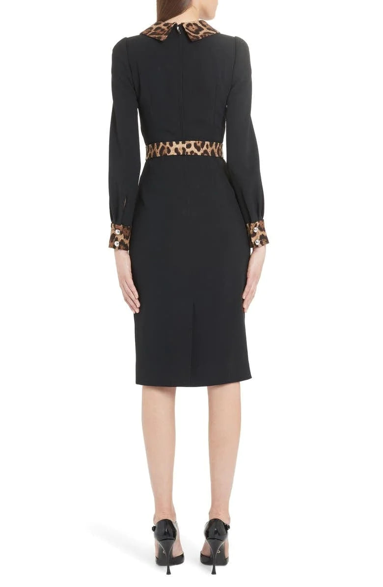 Dolce & Gabbana Leopard-Print Trim Midi Dress