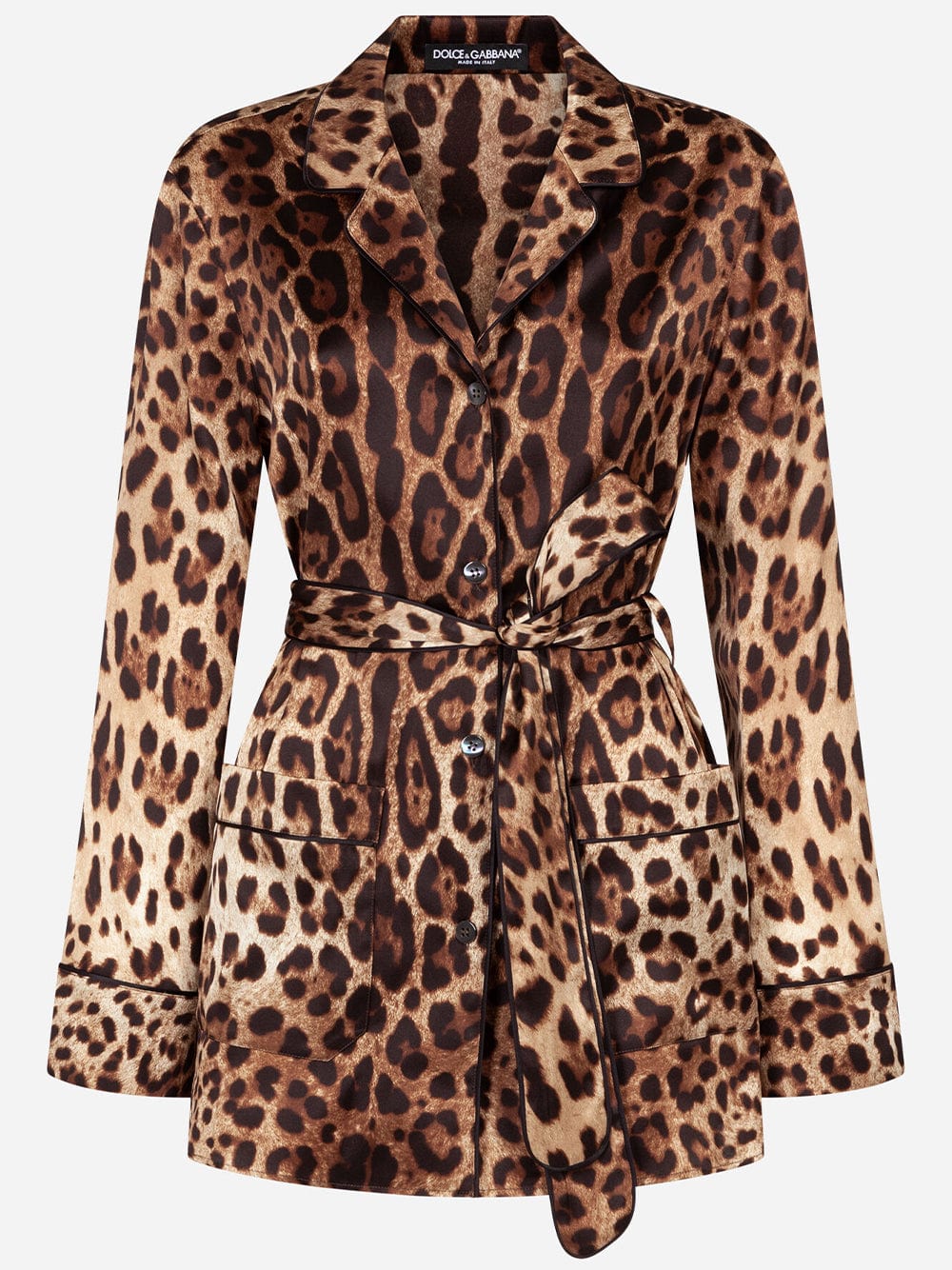 Dolce & Gabbana Leopard-Print With Belt Satin Pyjama Shirt