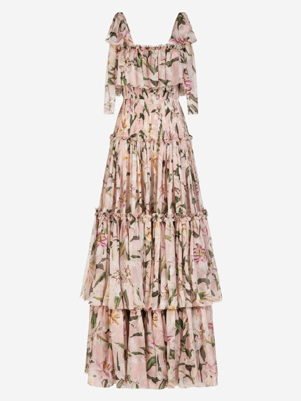 Dolce & Gabbana Lily-Print Tiered Maxi Dress