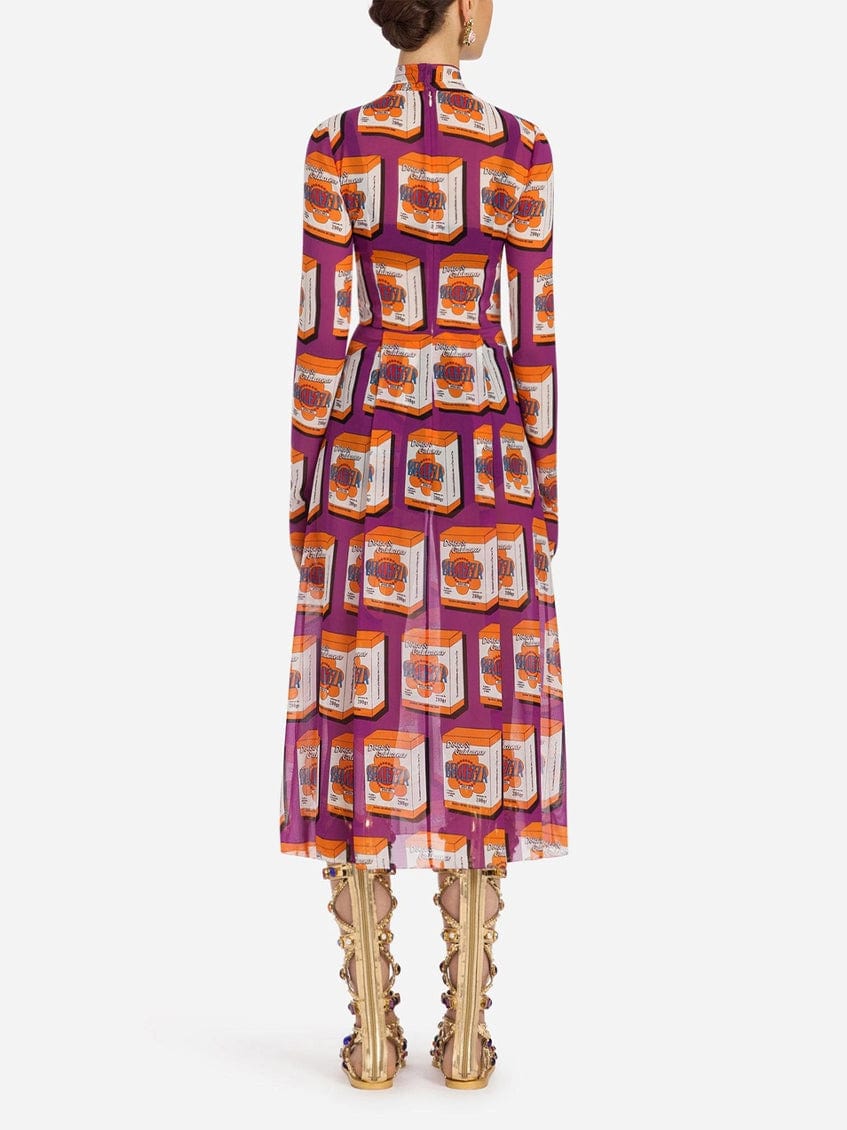 Dolce & Gabbana Long-sleeve Print With Necktie Midi Dress