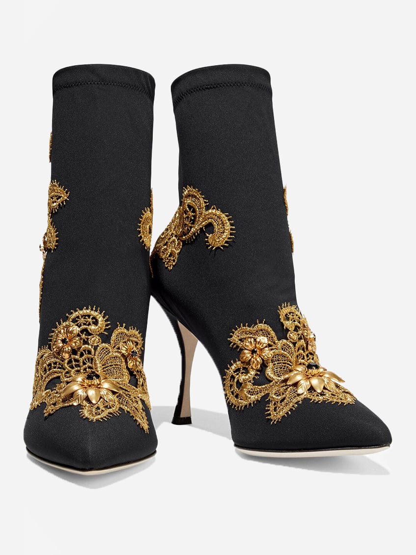 Dolce & Gabbana Lori Embellished Lace Jersey Ankle Boots