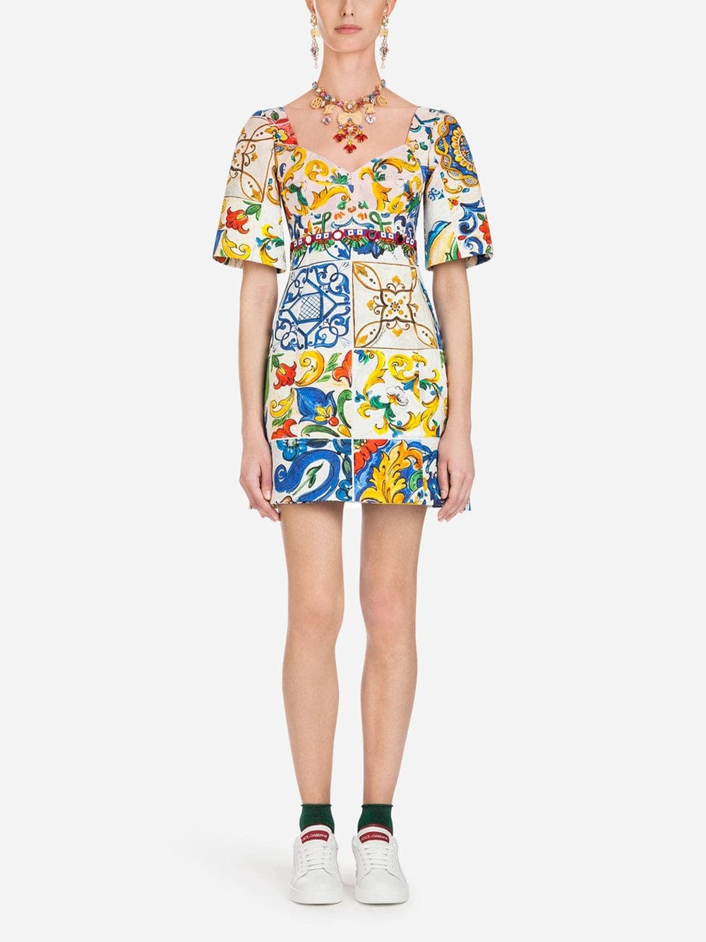 Dolce & Gabbana Majolica-Print Brocade Mini Dress