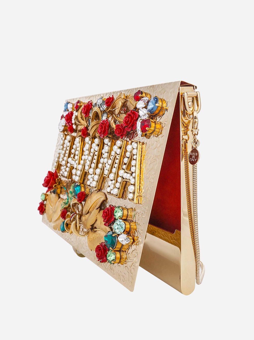 Dolce & Gabbana MAMMA Crystal Rose Embellished Clutch Bag
