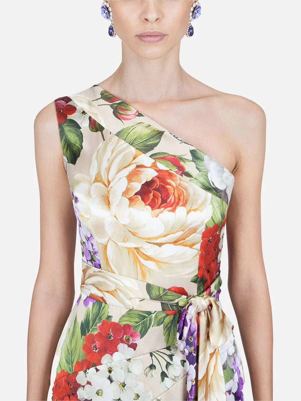 Dolce & Gabbana One-Shoulder Floral Print Dress