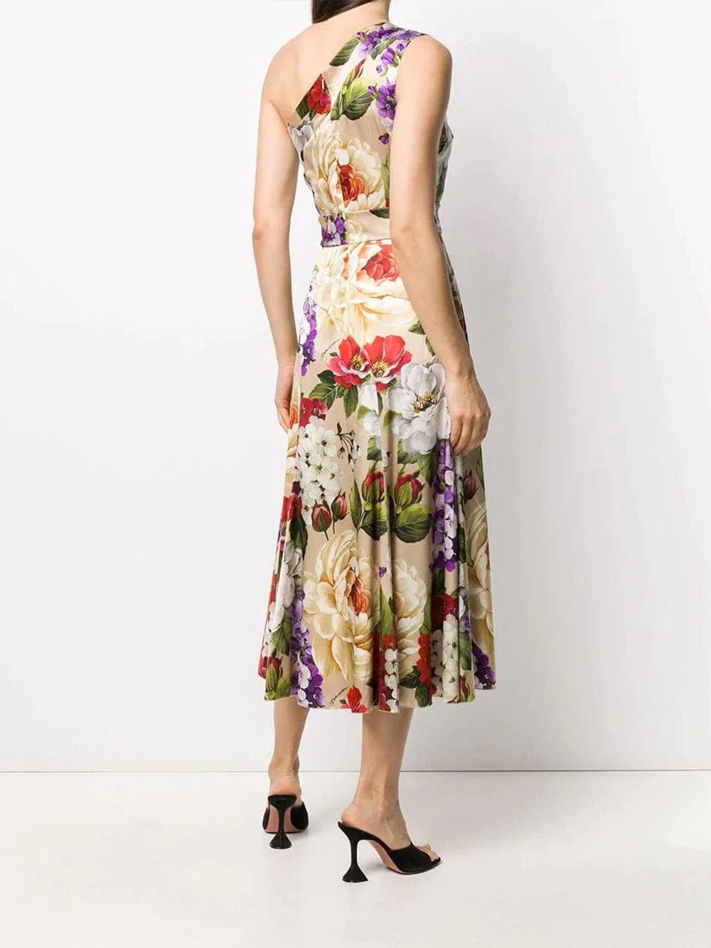 Dolce & Gabbana One-Shoulder Floral Print Midi Dress