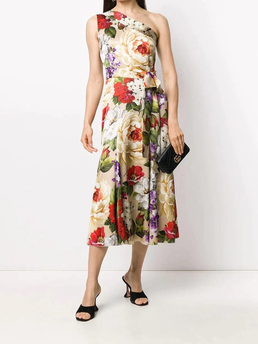 Dolce Gabbana One Shoulder Floral Print Midi Dress Sendegaro