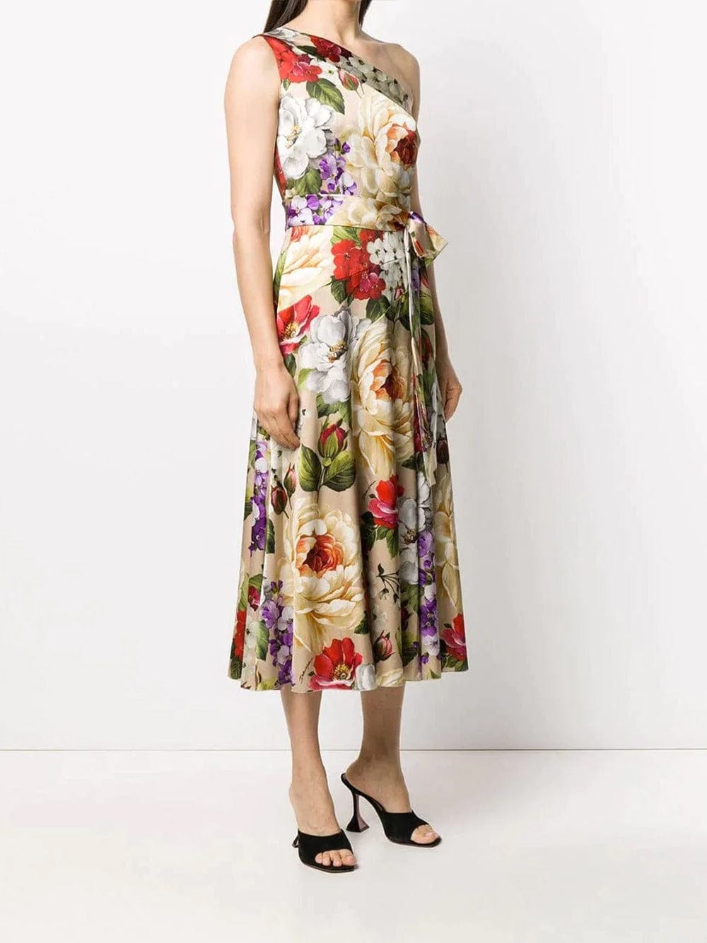 Dolce & Gabbana One-Shoulder Floral Print Midi Dress