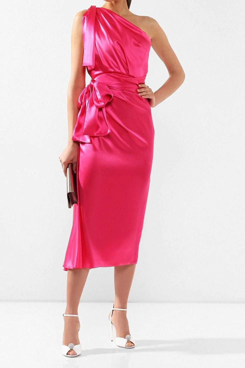 Dolce & Gabbana One-Shoulder Silk Midi Dress