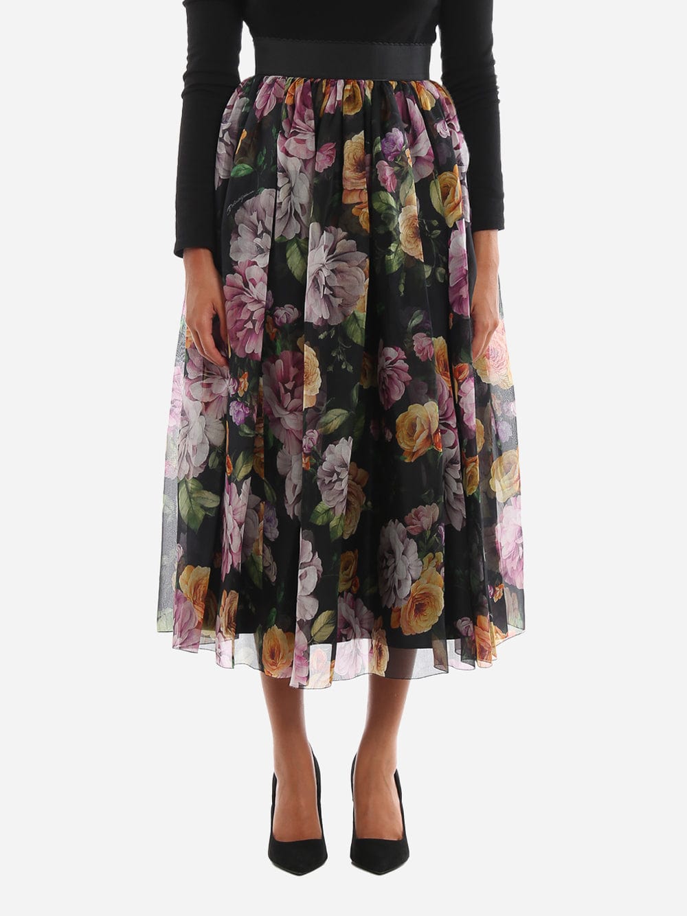 Dolce & Gabbana Organdie Floral Midi Skirt