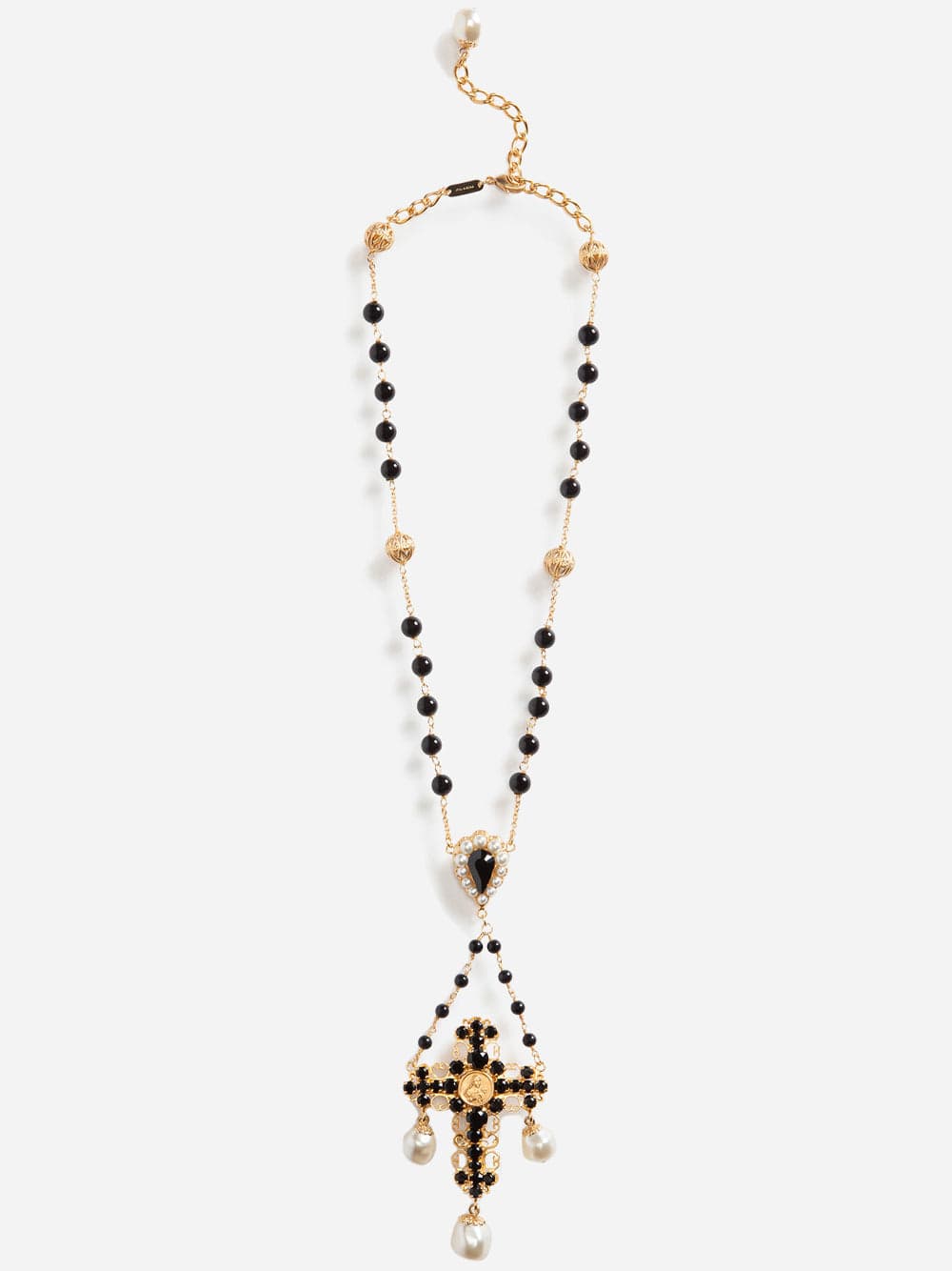 Dolce & Gabbana Pearl Embellished Cross Pendant Necklace