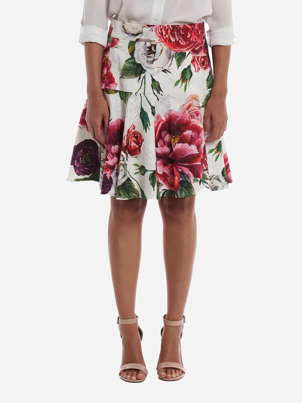 Dolce & Gabbana Peony-Print Brocade Skirt