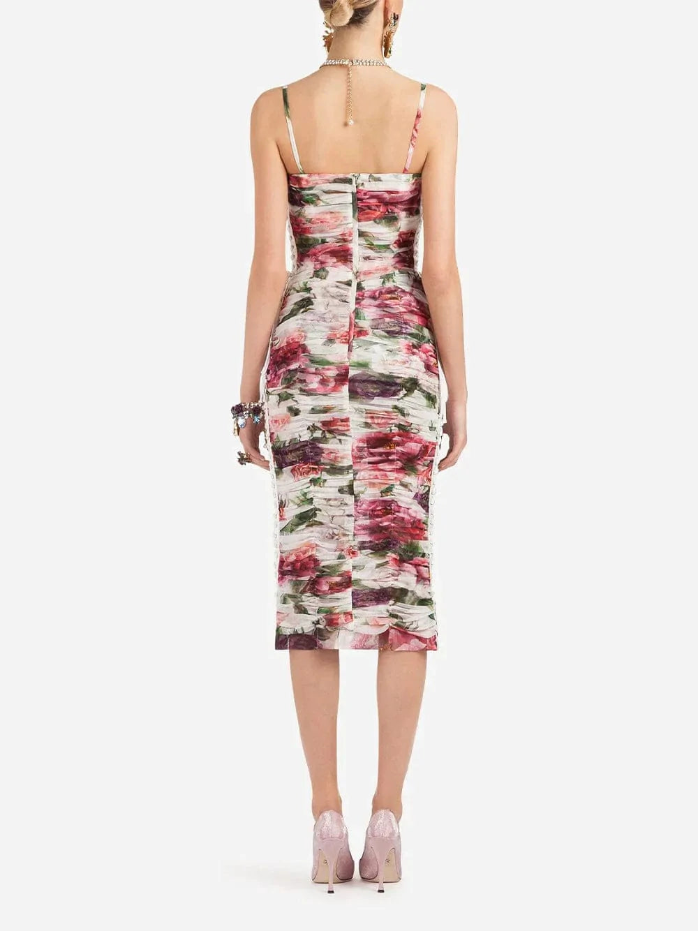 Dolce & Gabbana Peony Print Tulle Midi Dress