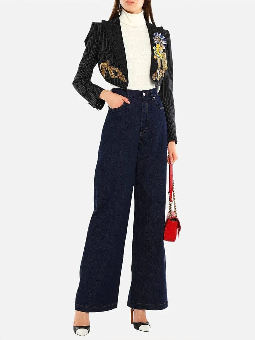 Dolce & Gabbana Pinstripe Embroidered Cropped Jacket