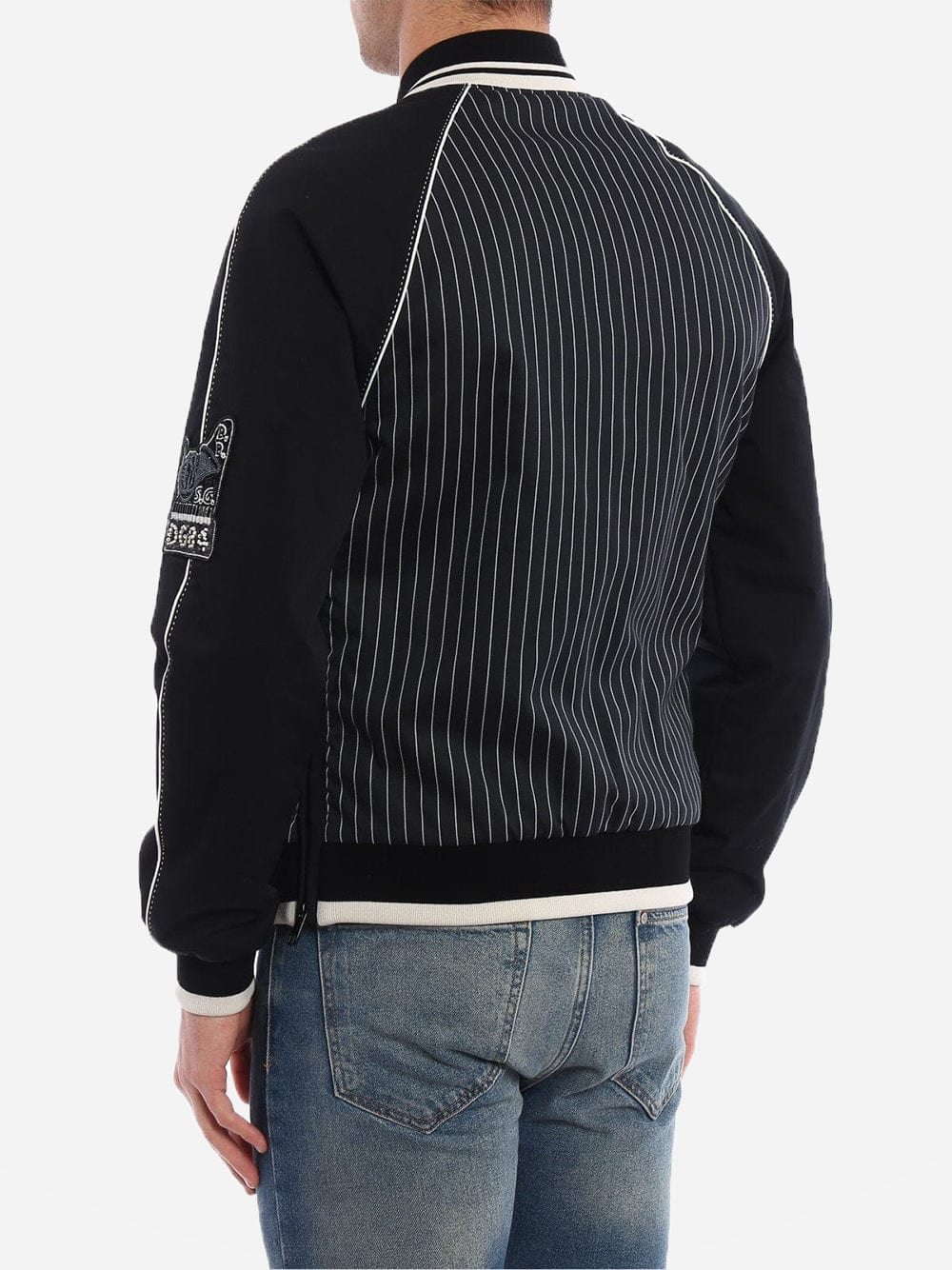 Dolce & Gabbana Pinstriped Musical Patches Bomber Jacket
