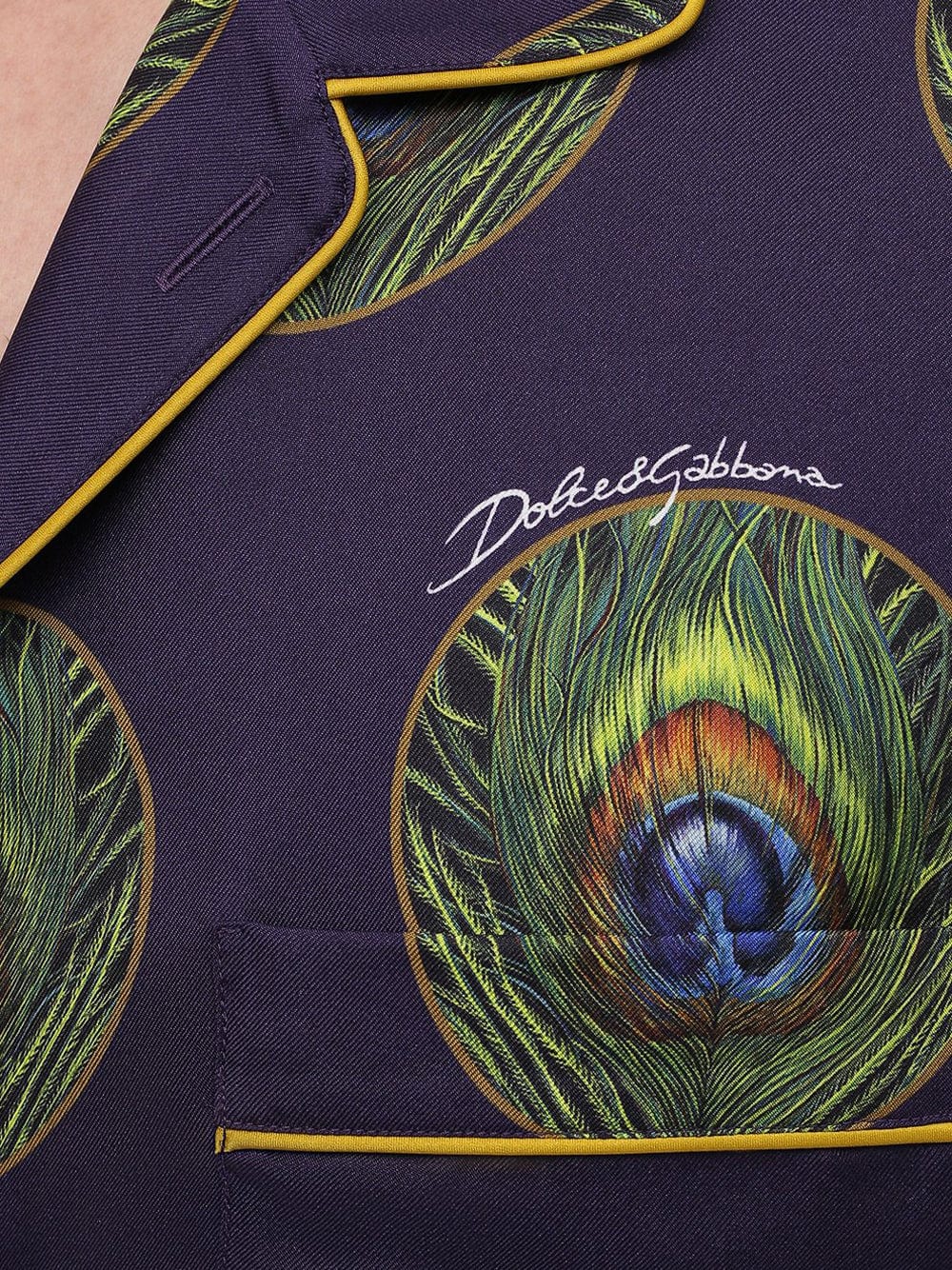 Dolce & Gabbana Polka-Dot And Peacock-Print Silk Pajama Shirt
