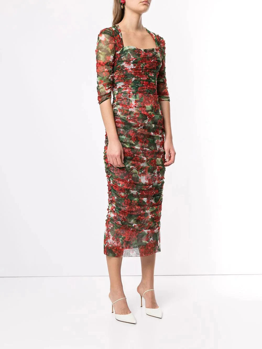Dolce & Gabbana Portofino Print Tulle Midi Dress