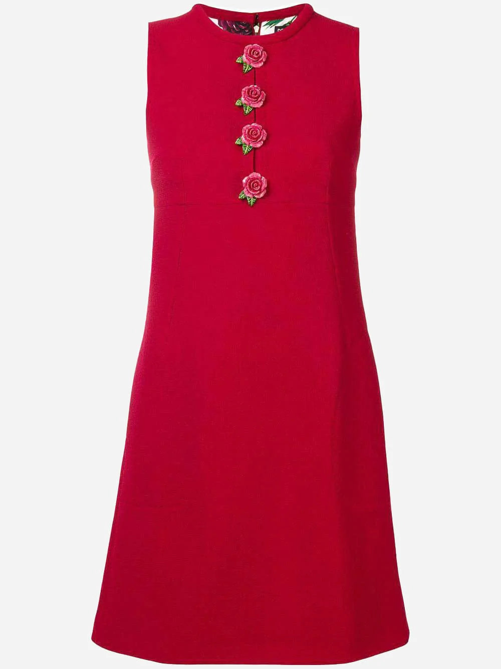 Dolce & Gabbana Rose Applique Wool-Cady A-line Dress