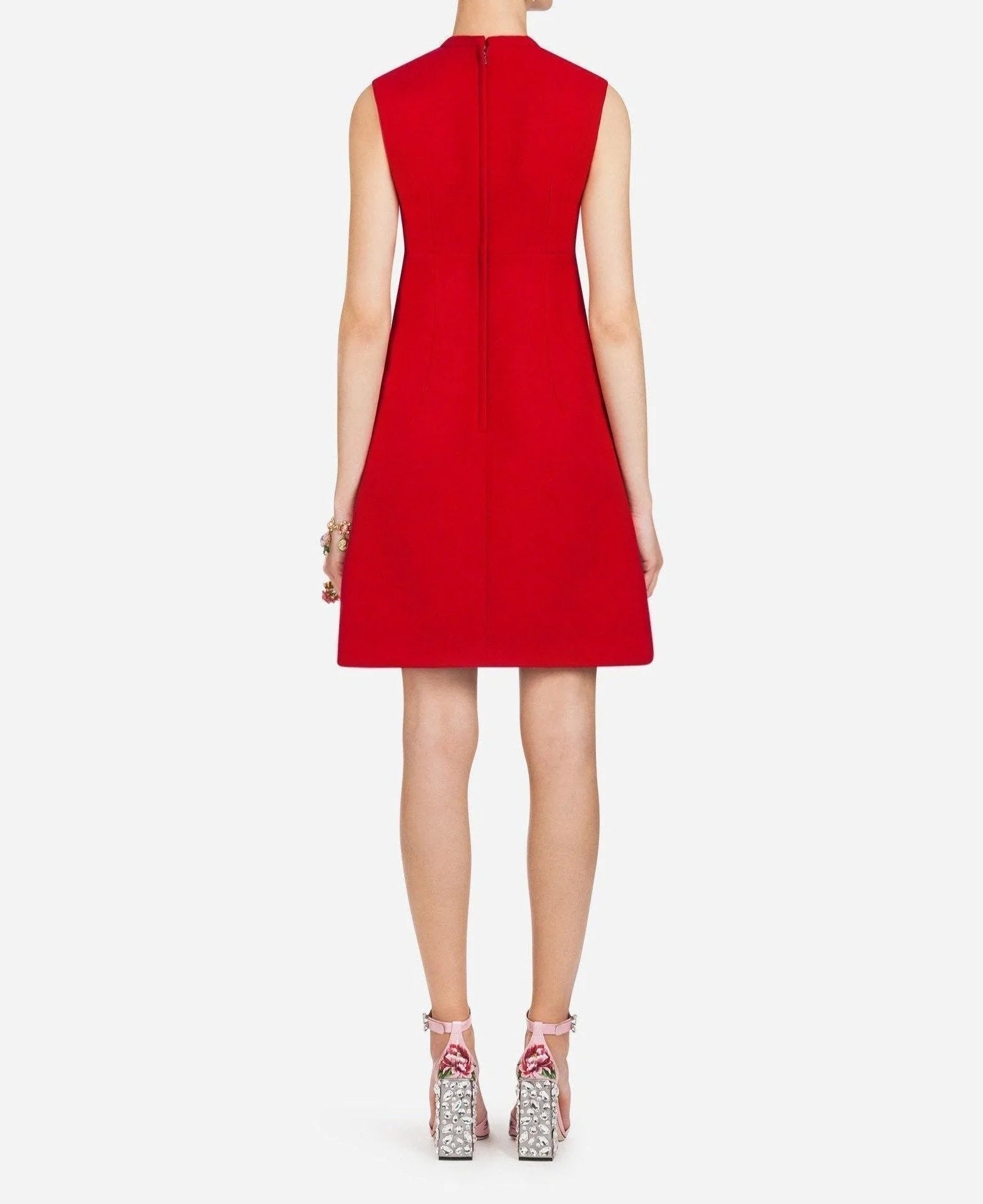 Dolce & Gabbana Rose Applique Wool-Cady A-line Dress