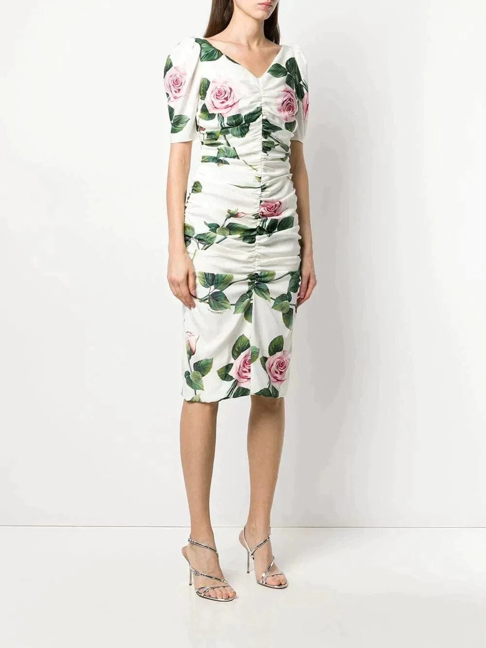 Dolce & Gabbana Rose Print Ruched Dress