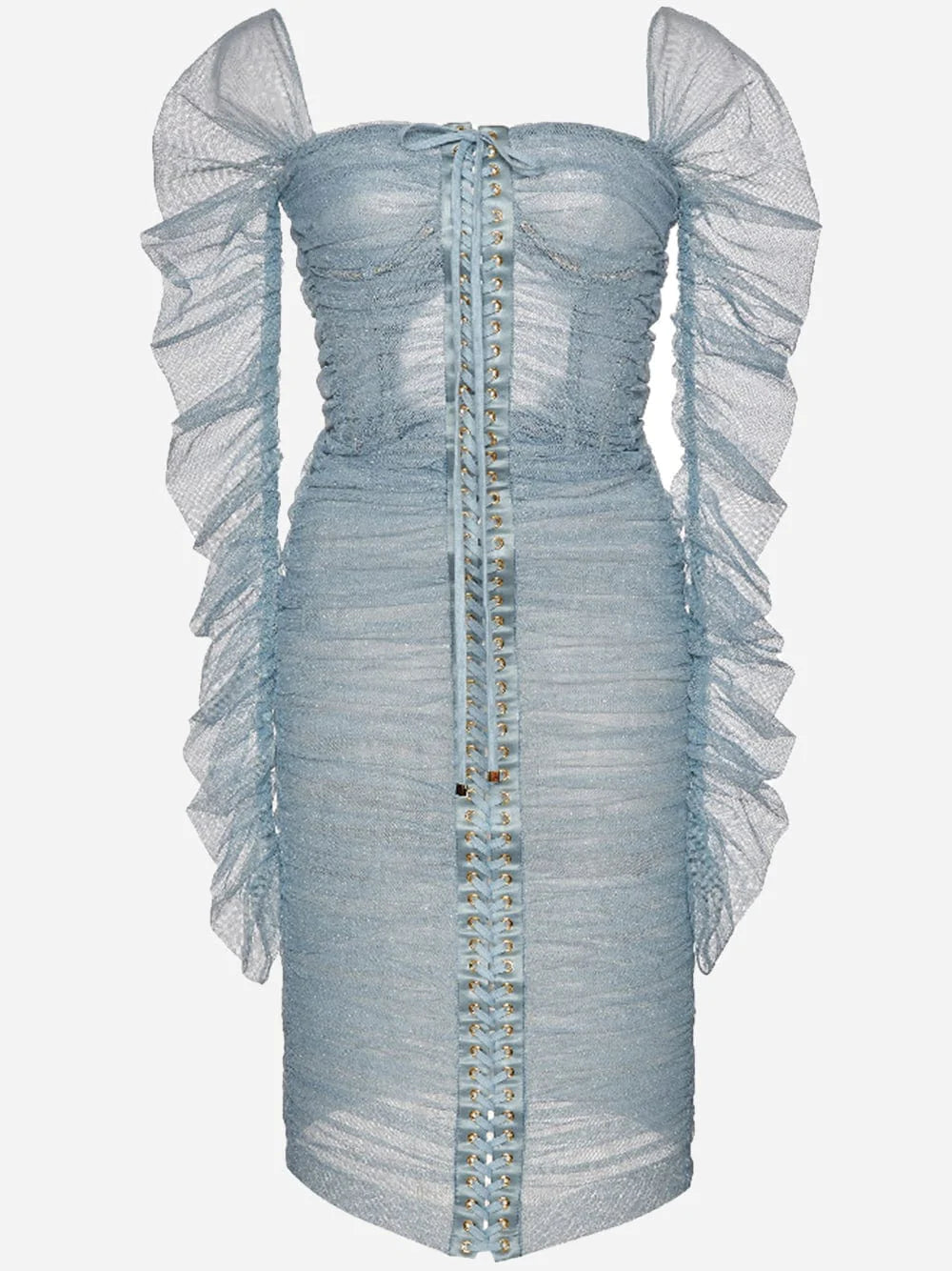 Dolce & Gabbana Ruched Shimmer Tulle Corset Dress