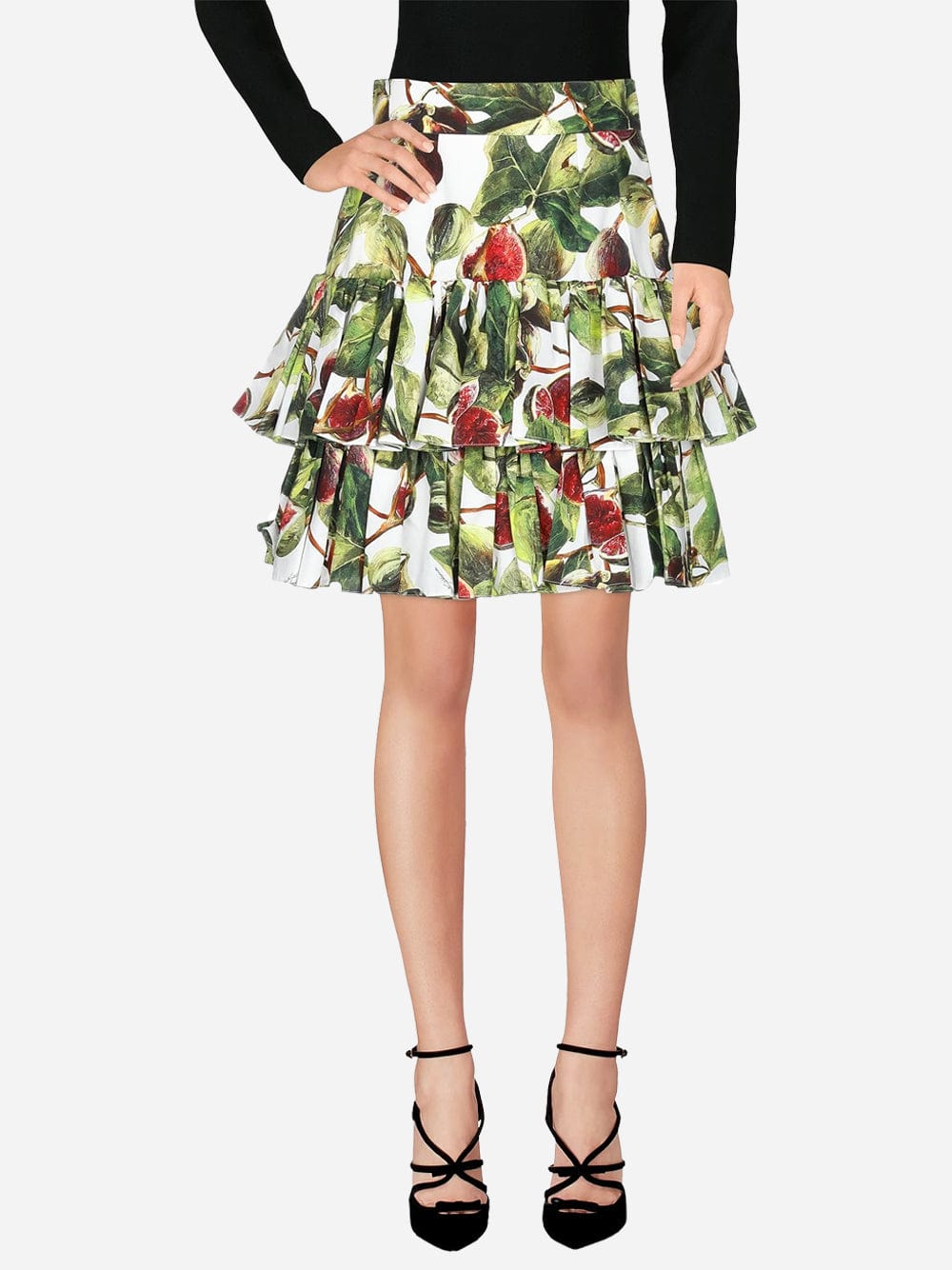 Dolce & Gabbana Ruffle Fig Print Mini Skirt