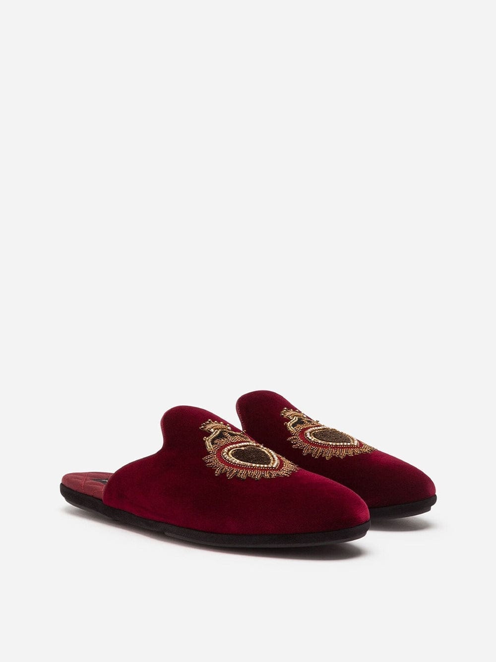 Dolce Gabbana Sacred Heart Embroidery Velvet Slippers