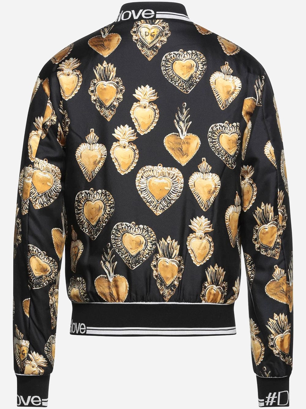 Dolce & Gabbana Sacred Heart Print Silk Bomber Jacket