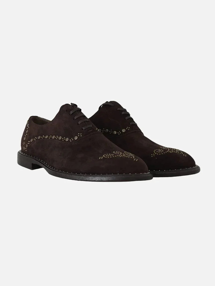 Dolce & Gabbana Suede Marsala Studded Derby Shoes