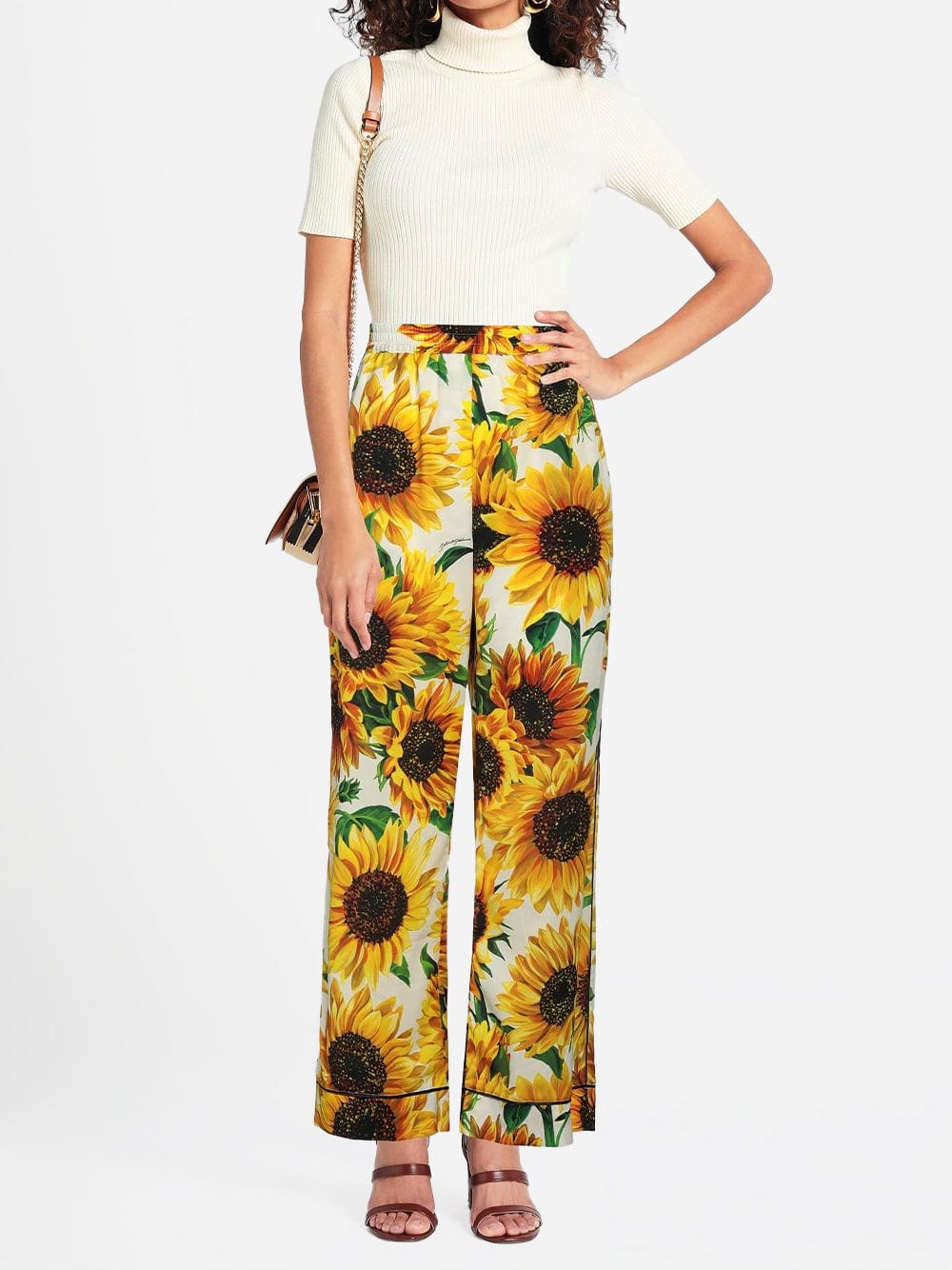 Sunflower Print Poplin Pants