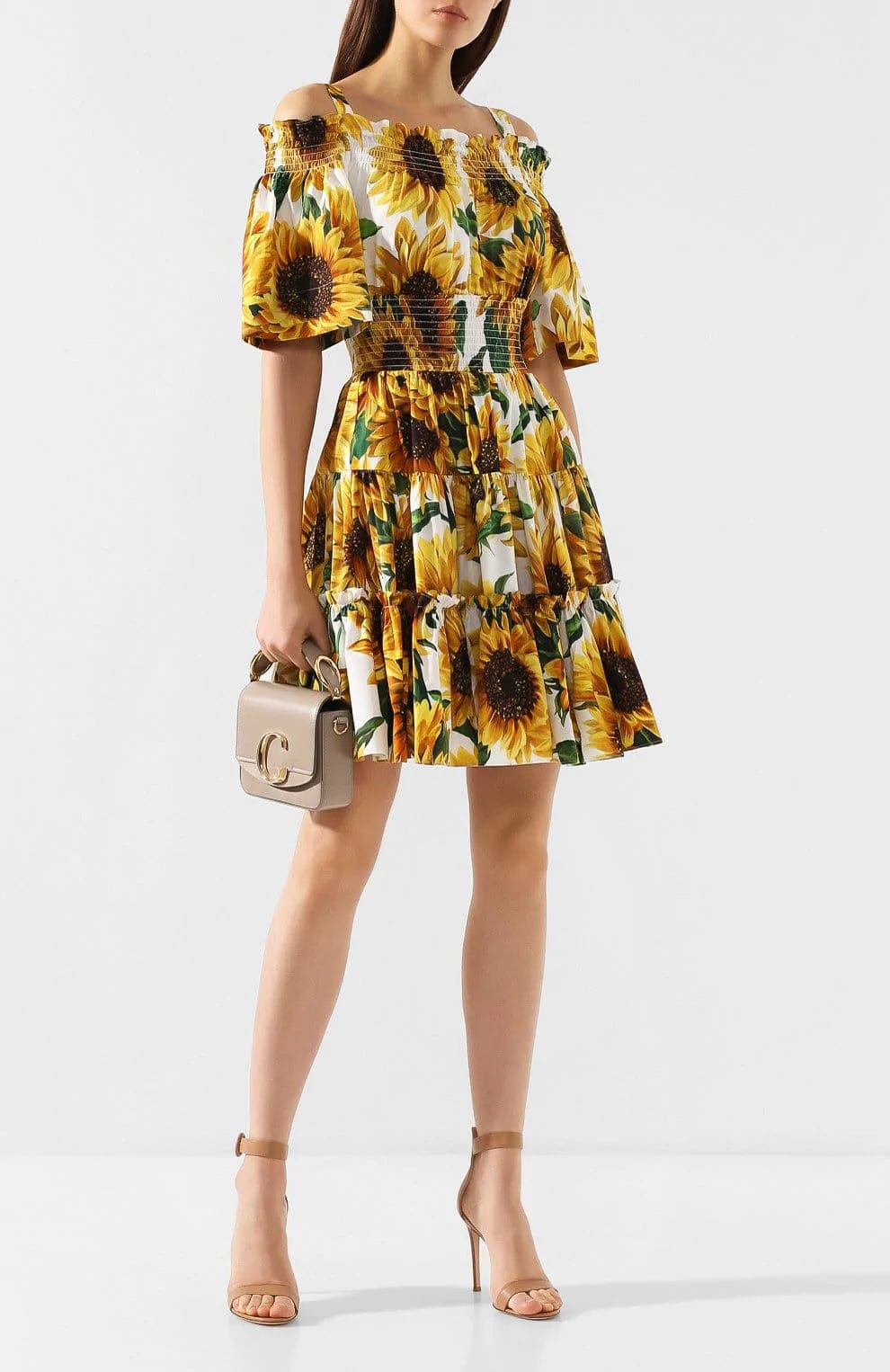 Dolce & Gabbana Tiered Sunflower Print Poplin Mini Dress