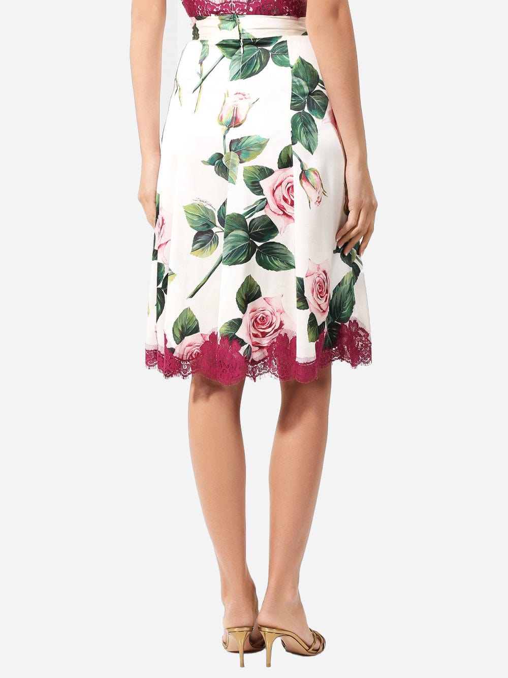 Dolce & Gabbana Rose Print Flared Midi Skirt