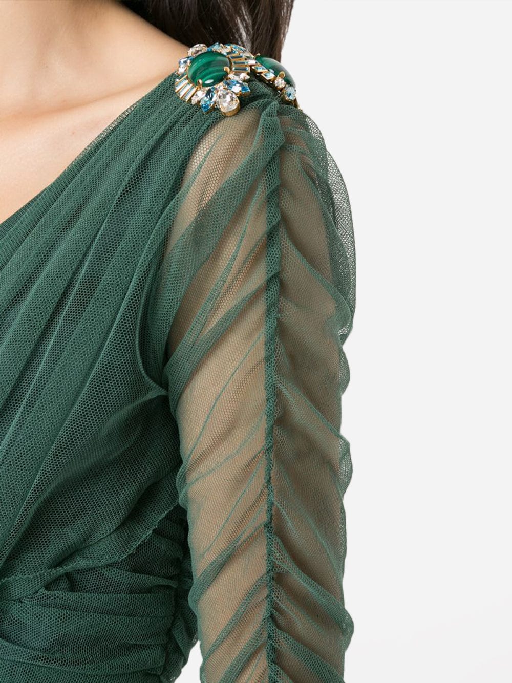 Dolce & Gabbana V-Neck Ruched Mesh Dress